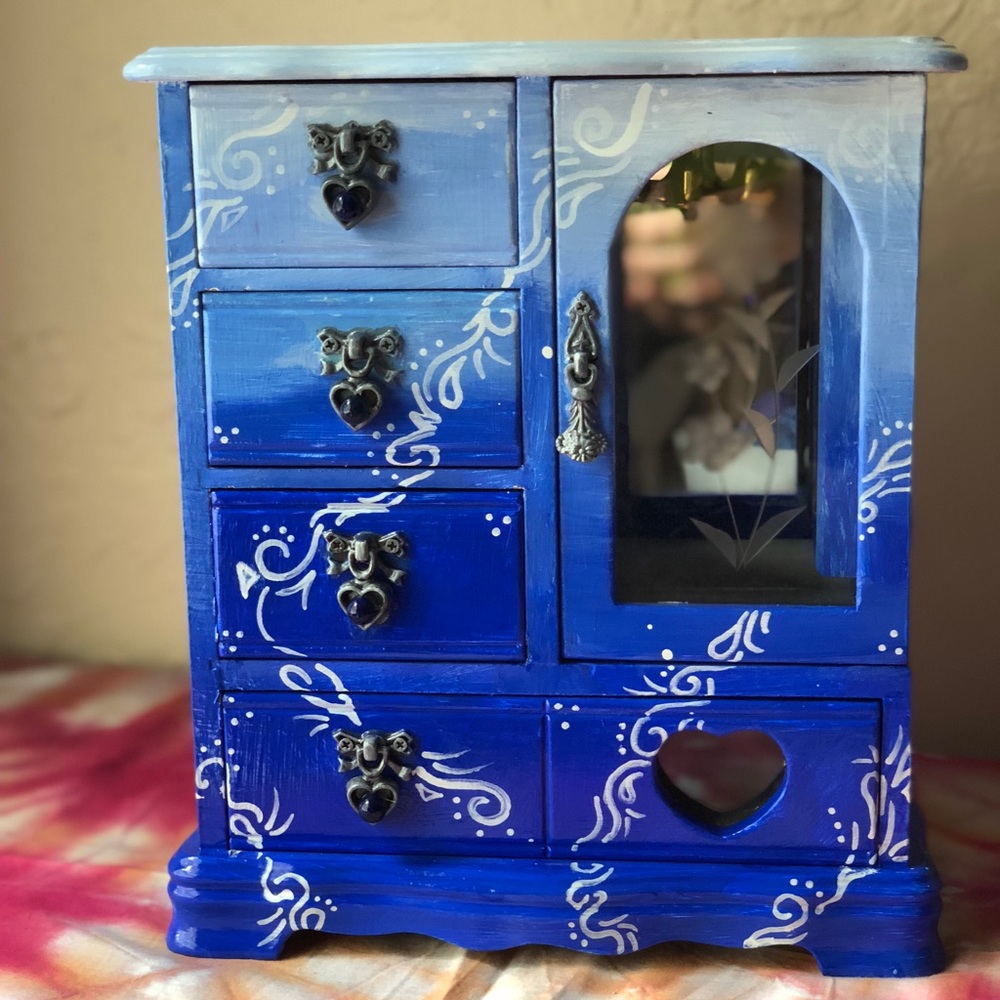 Blue Upcycled Vintage Jewelry Box